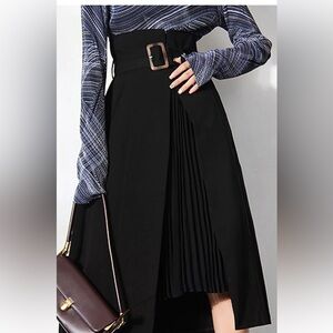 Commense Irregular Package Belted Midi Skirt in Black Size Small